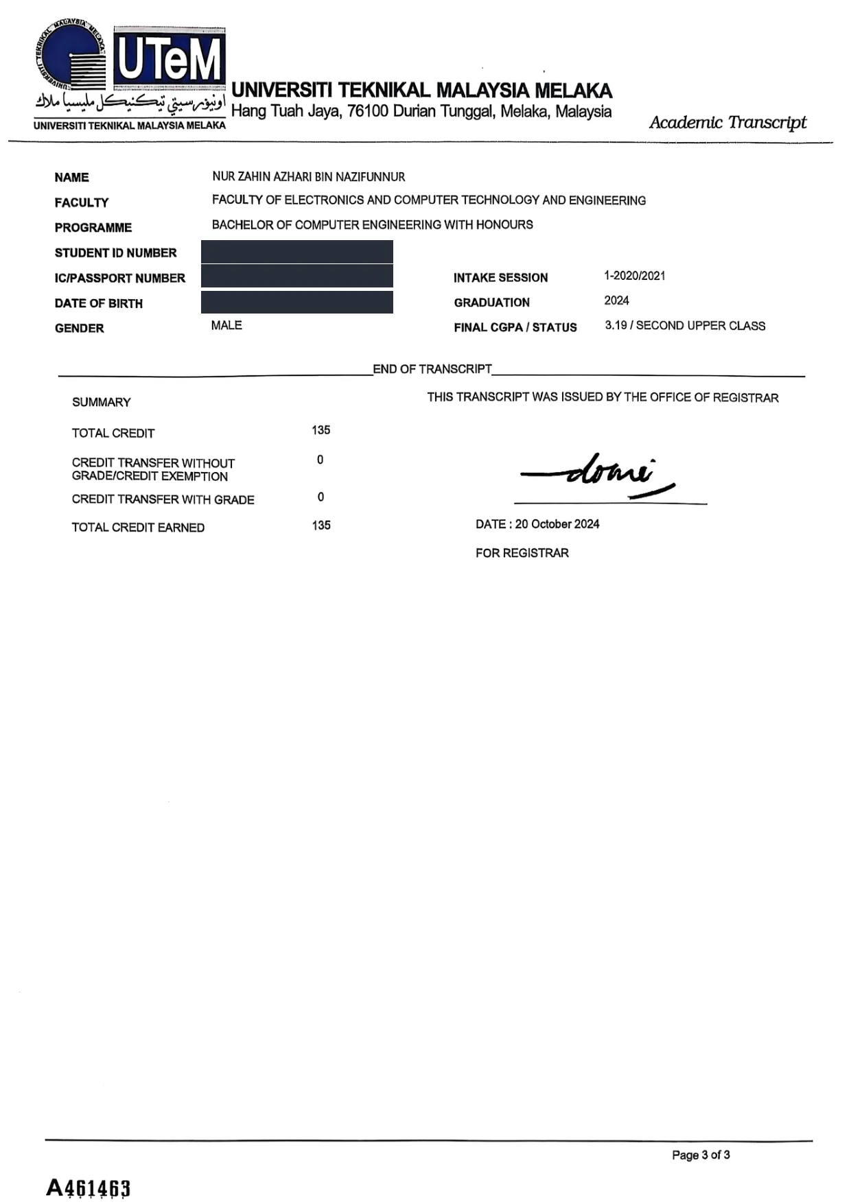Transcript page 3 of 4
